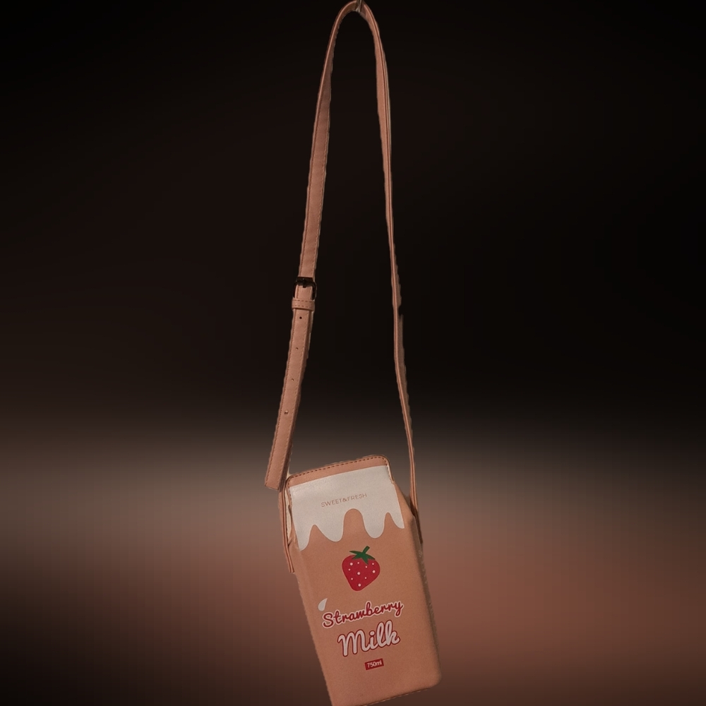Strawberry Milk Carton Crossbody Bag | Kawaii Y2K Aesthetic | Pink Novelty Purse
